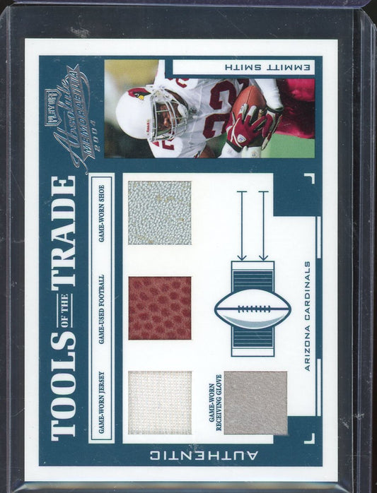 2004 Absolute Emmitt Smith Tools of the Trade Quad Relic Game Used Jersey Football Shoe Glove #TT-30 /25