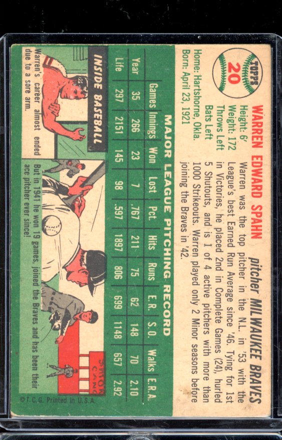 1954 Topps Warren Spahn #20