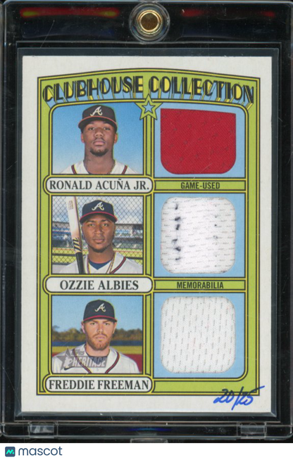 2021 Topps Heritage Acuna Albies Freeman Triple Game Used Patch /25