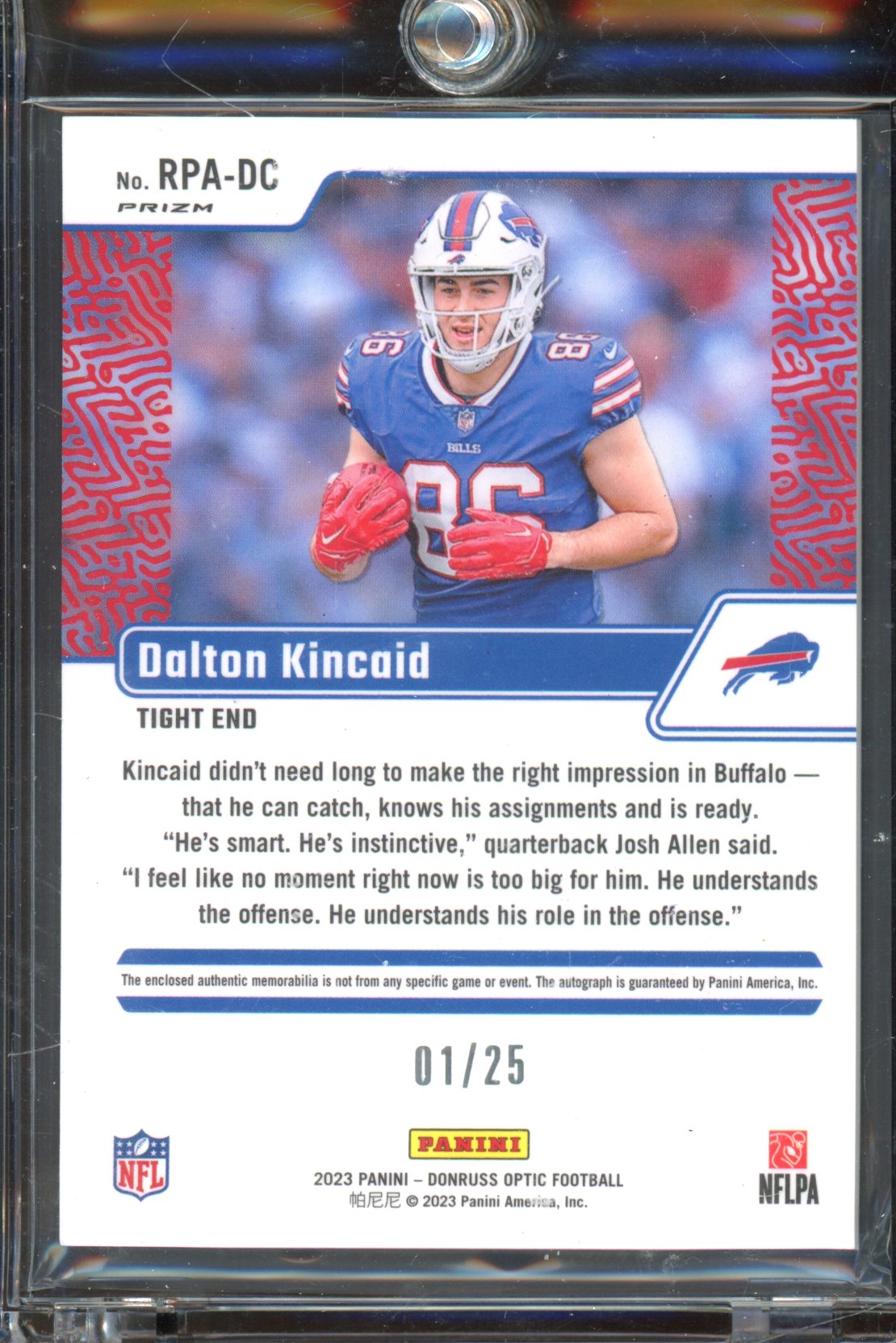 2023 Optic Dalton Kincaid Rookie Patch Auto 01/25 RC