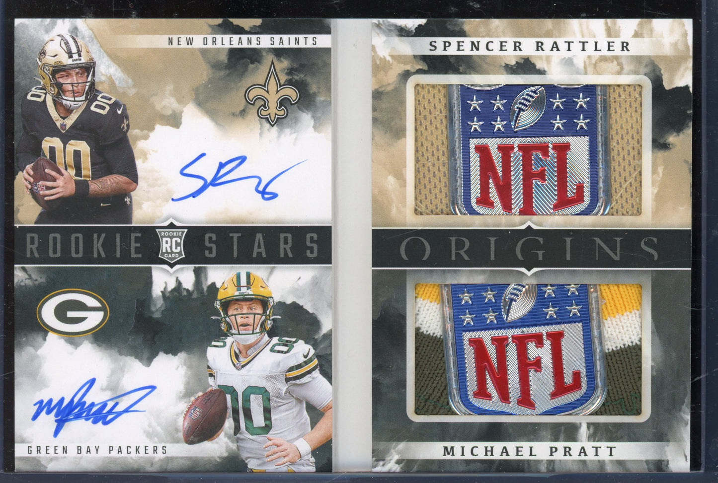 2024 Origins Michael Pratt Spencer Rattler Dual NFL Shield Auto Booklet 1/1 RC