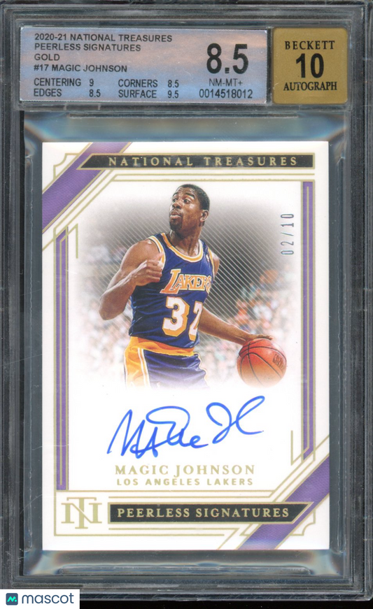 2020-21 National Treasures Magic Johnson Peerless Signatures Gold /10 BGS 8.5/10