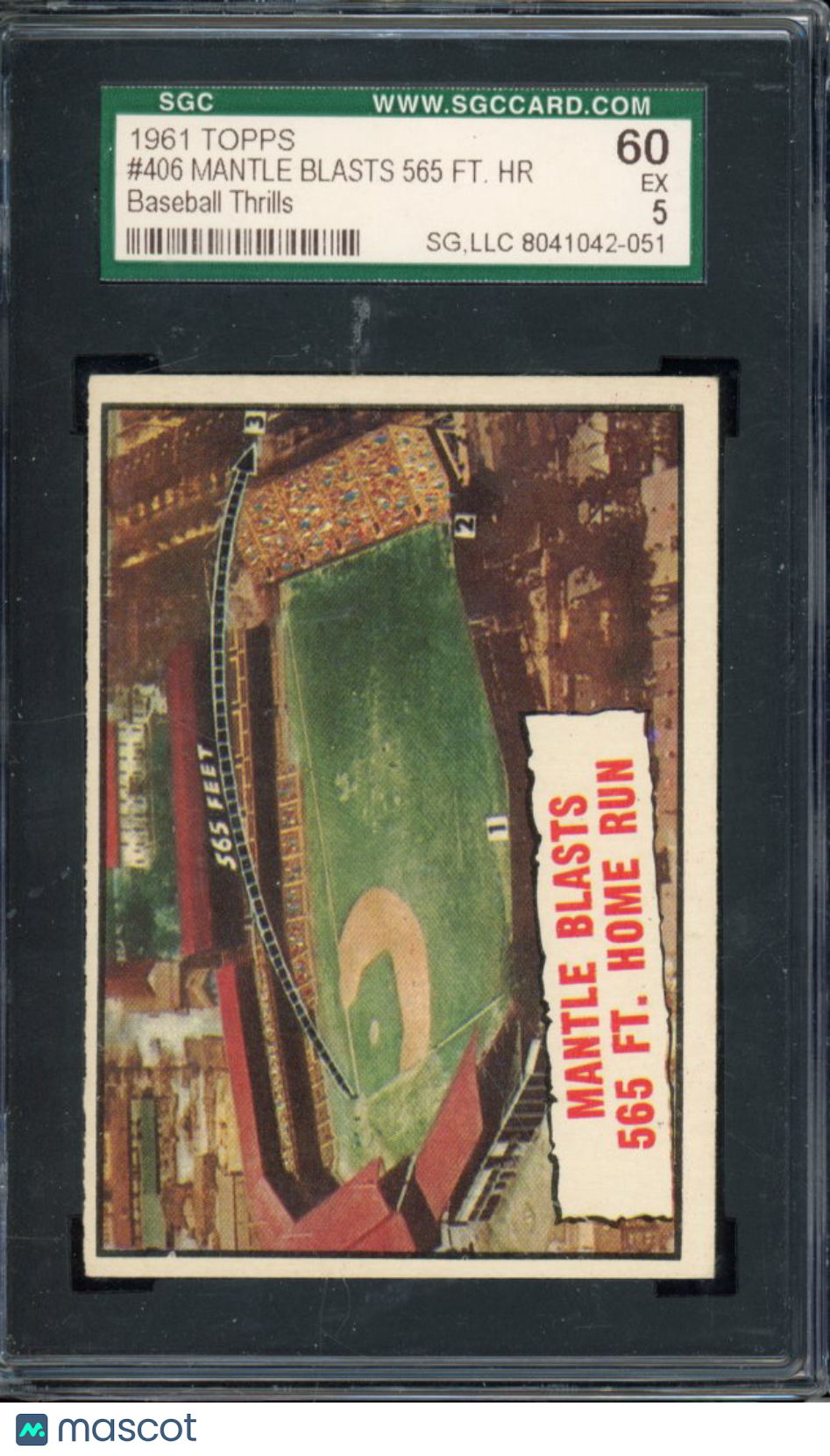 1961 Topps Mickey Mantle #406 565 FT HR SGC 5