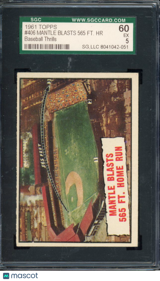 1961 Topps Mickey Mantle #406 565 FT HR SGC 5