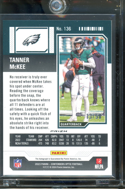 2023 Contenders Optic Tanner McKee Rookie Ticket Auto Orange /50 RC