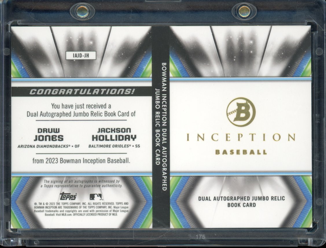 2023 Inception Druw Jones Jackson Holliday Dual Booklet Patch Auto /50