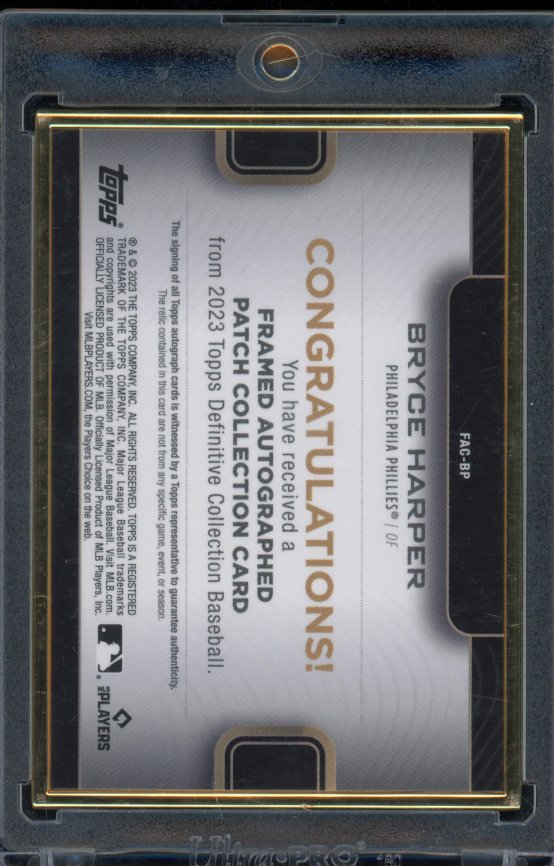 2023 Definitive Bryce Harper Patch Auto GU /10