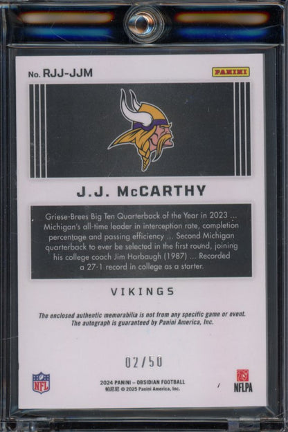 2024 Obsidian JJ Mccarthy Rookie Patch Auto /50