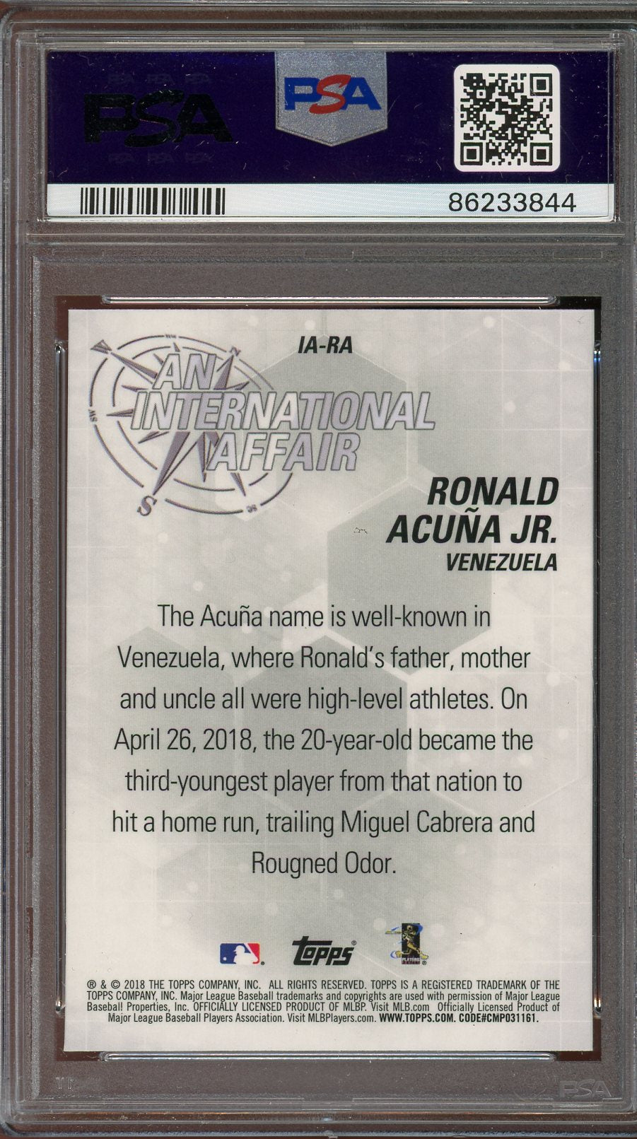 2018 Topps Chrome Ronald Acuna Jr. International Affair #IA-RA PSA 10 RC