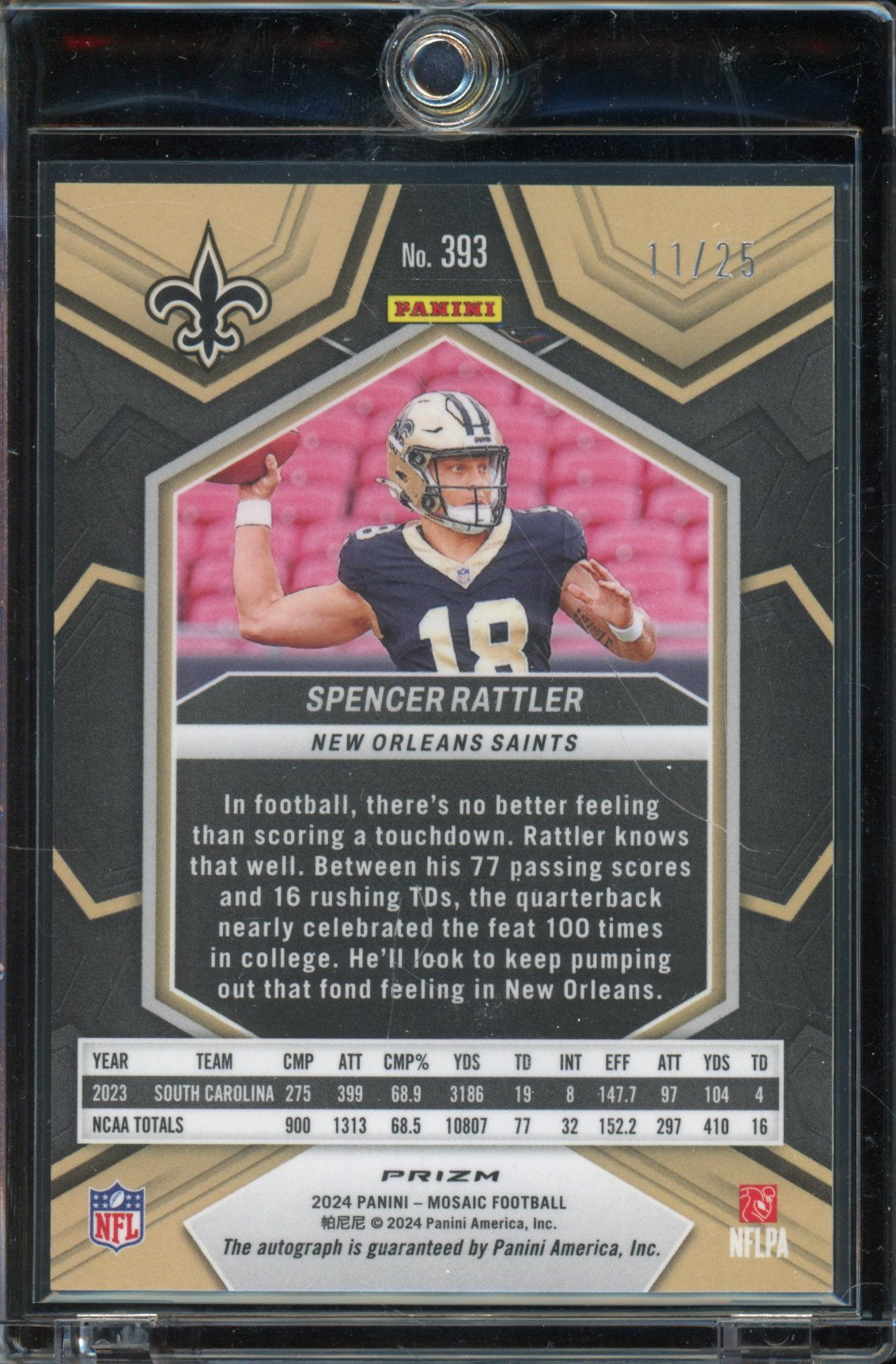 2024 Mosaic Spencer Rattler Green Rookie Auto 11/25