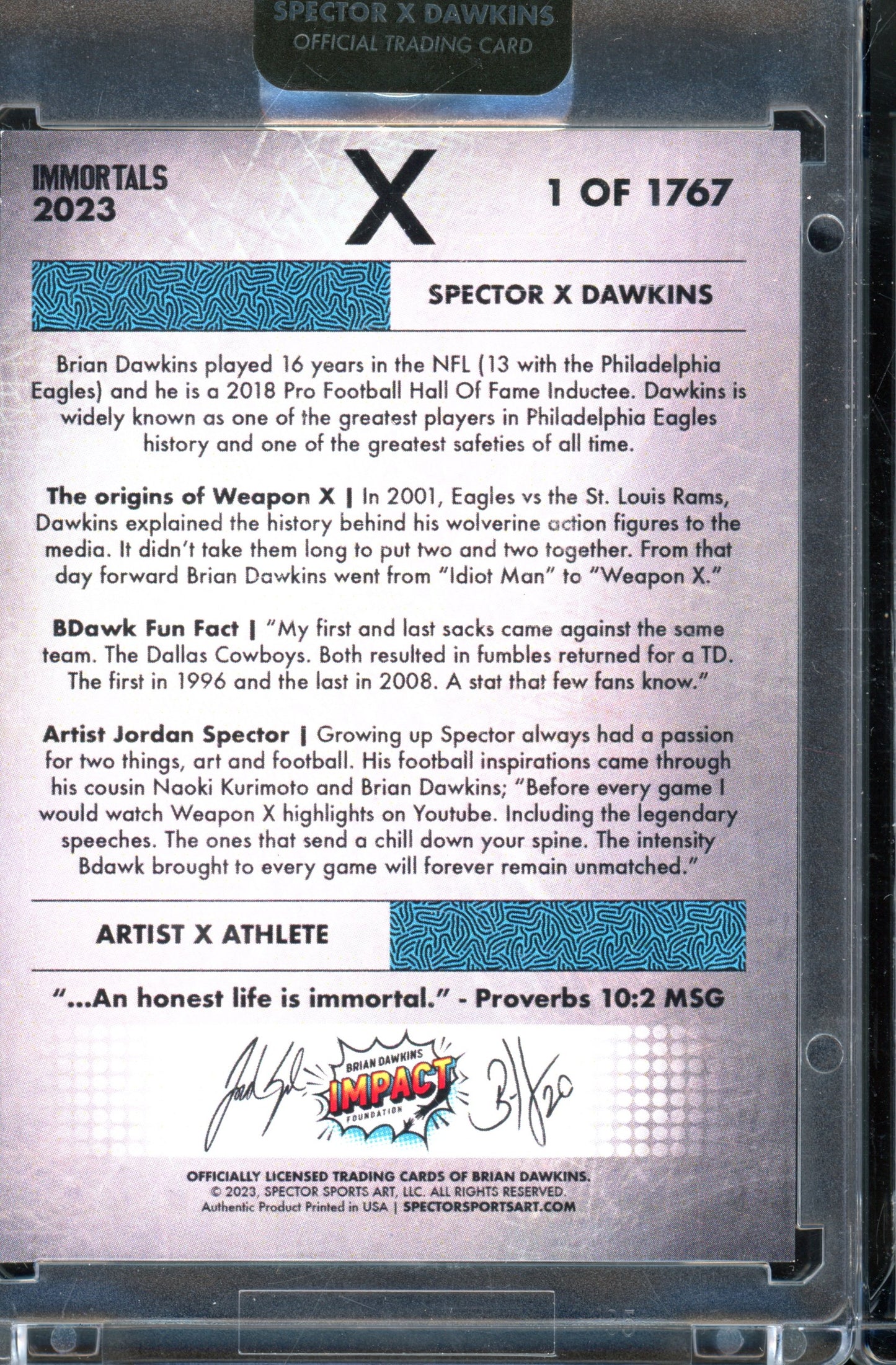 Immortals TC Jordan Spector x Brian Dawkins Relentless Weapon X #1/1767