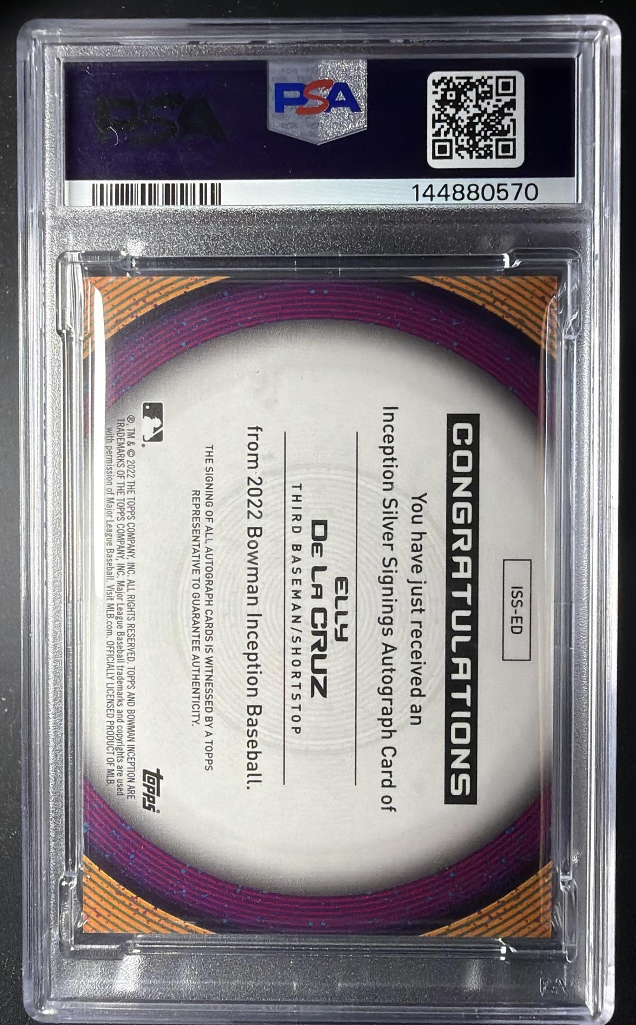 2022 Bowman Inception Elly De LA Cruz #ISS-ED Silver Signings Auto /100 PSA 10