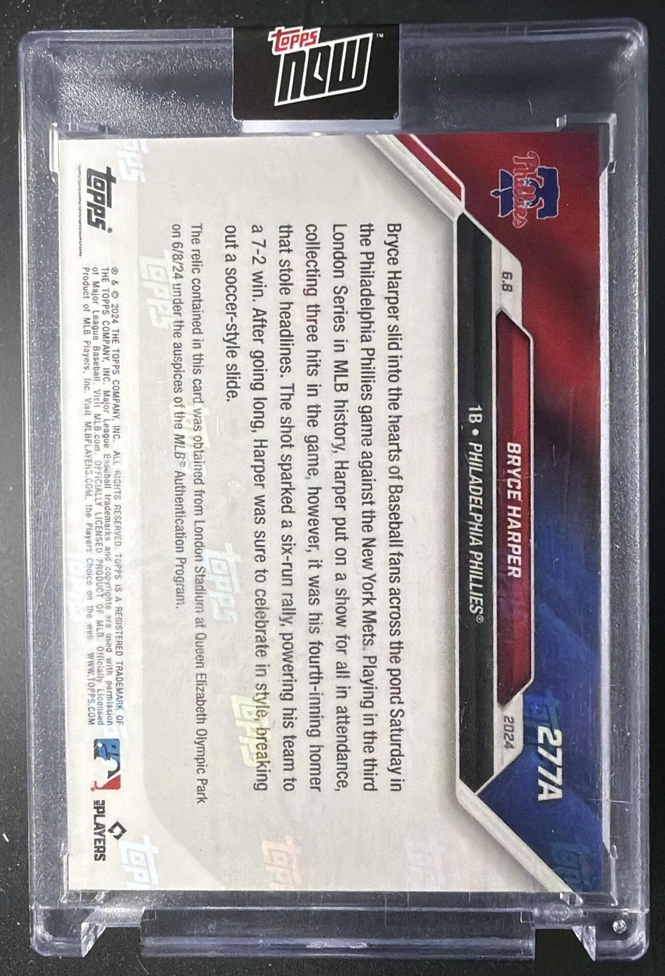 2024 Topps Now Bryce Harper #277A Base Relic 60/99 London Series