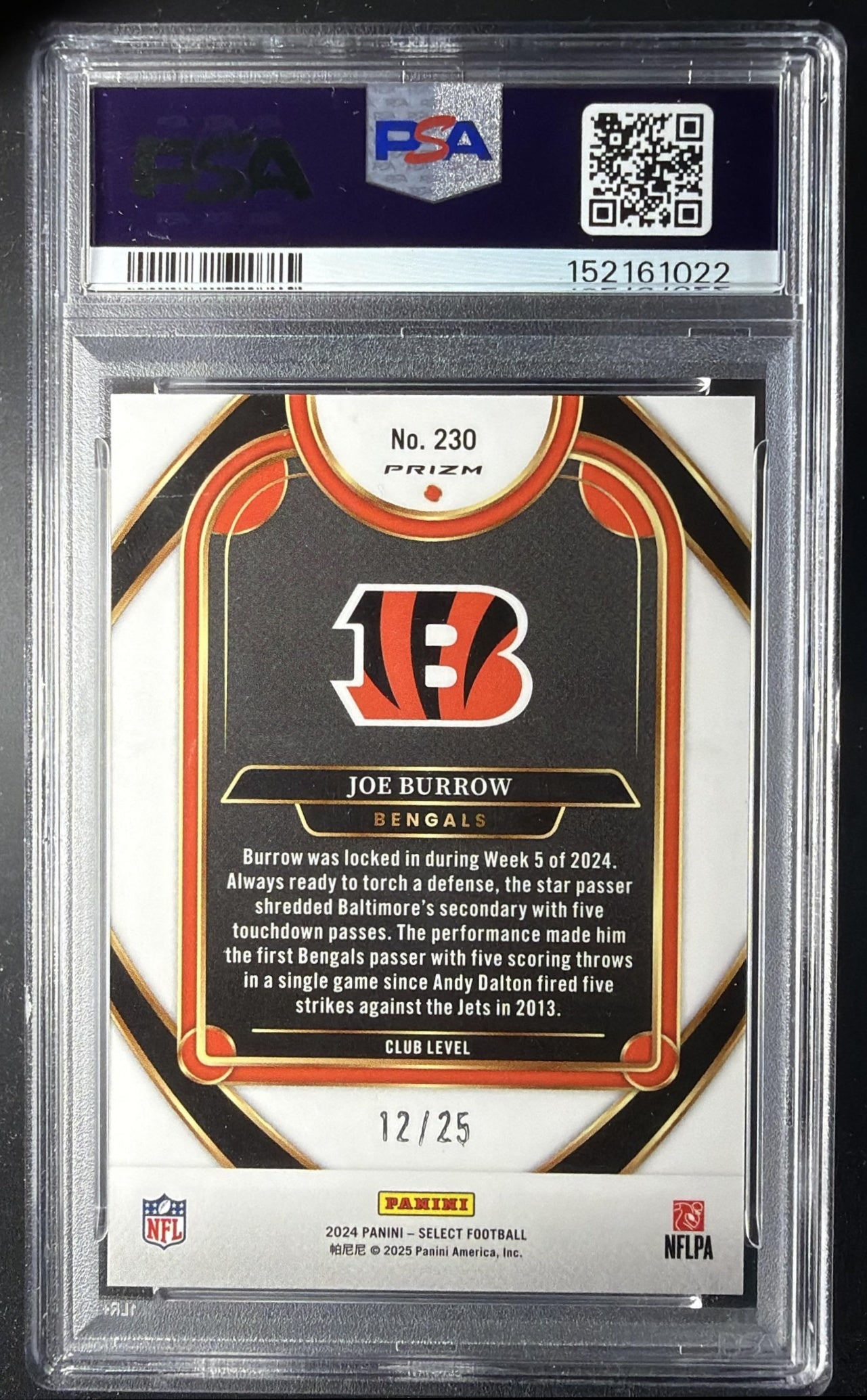 2024 Panini Select Joe Burrow #230 Tie Dye Prizm 12/25 PSA 10