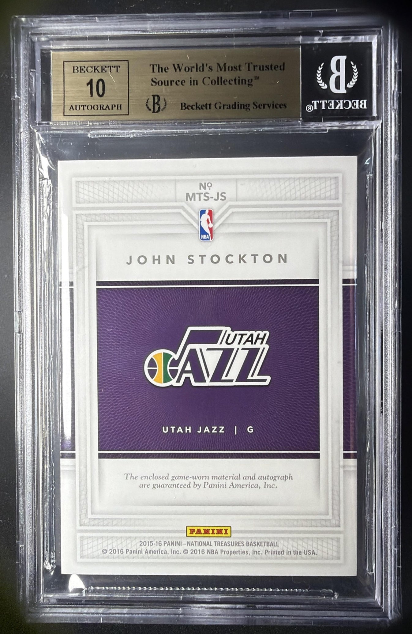 2015 Panini National Treasures John Stockton #MTS-JS Material Signatures /85 Auto BGS 9.5