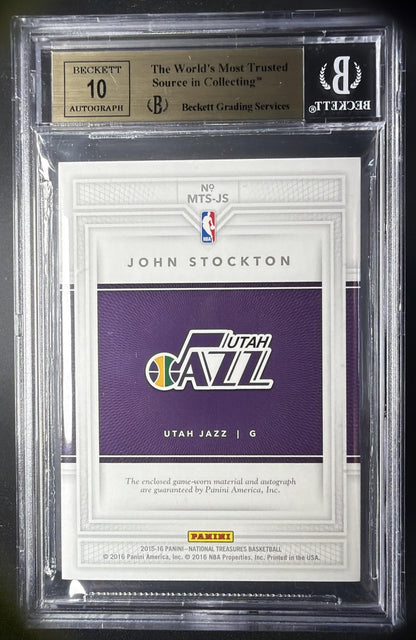 2015 Panini National Treasures John Stockton #MTS-JS Material Signatures /85 Auto BGS 9.5