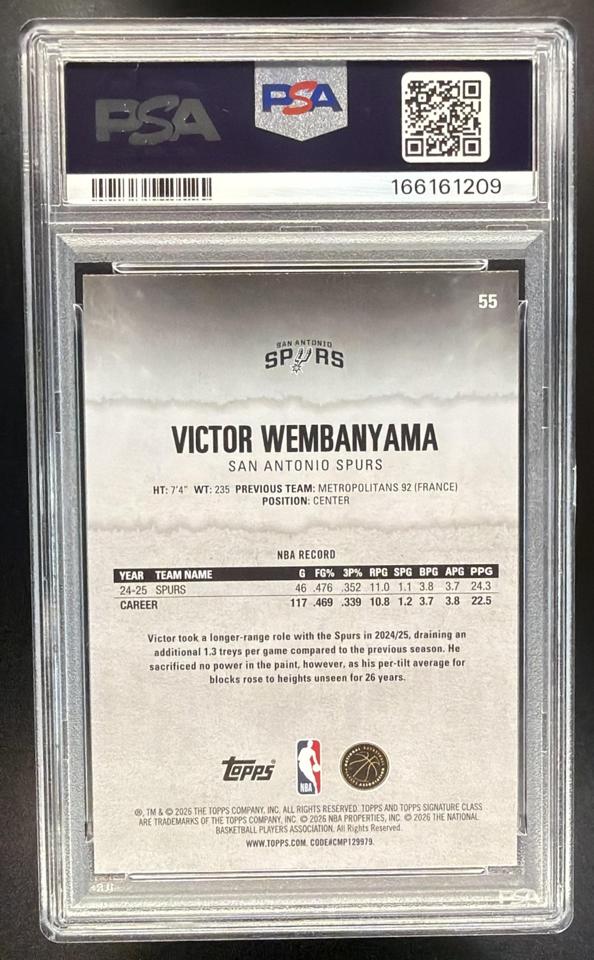 2025-26 Topps Signature Class Victor Wembanyama #55 Veteran PSA 9