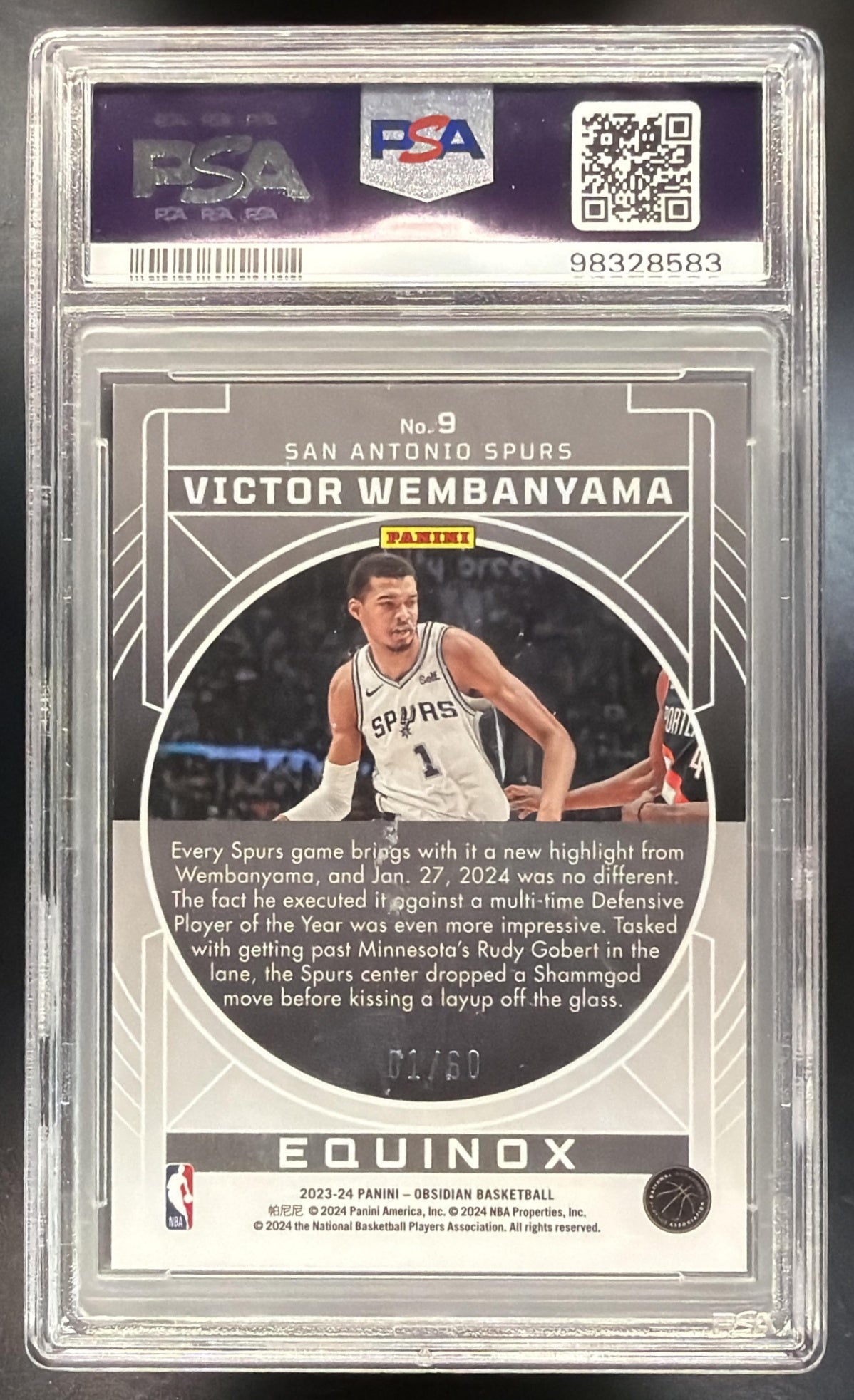 2023 Panini Obsidian Victor Wembanyama #9 Equinox Electric Etch Reggae Flood 1/60 JSY #RC PSA 9