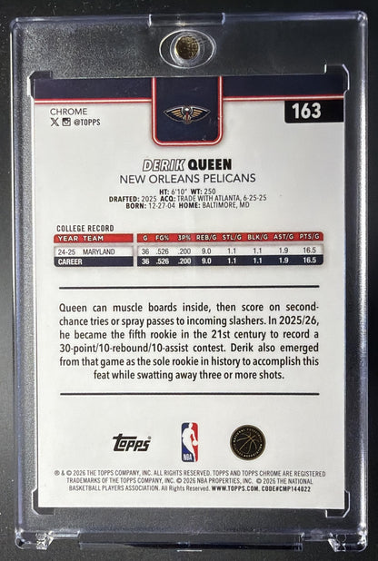 2025-26 Topps Chrome Update Derik Queen #163 Black Geometric Refractor 7/10 RC