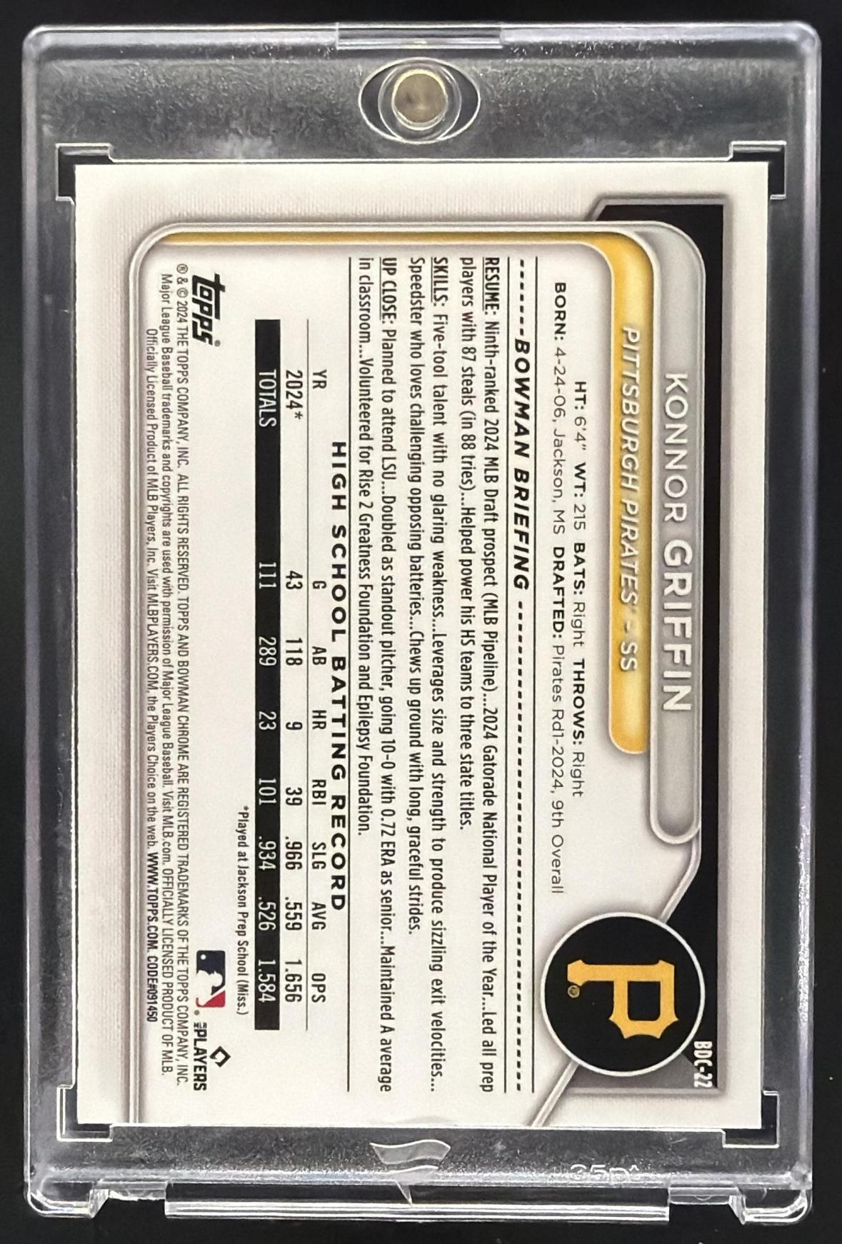 2024 Bowman Draft Konnor Griffin #BDC-22 Chrome Purple Refractor /250 1st Prospect