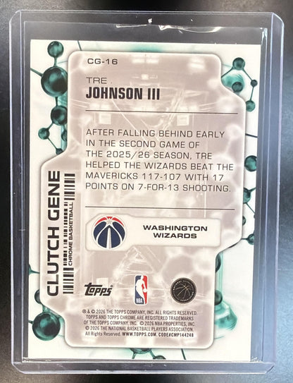 2026 Topps Chrome Update NBA Tre Johnson III #CG-16 Clutch Gene Gold Geometric 25/50 RC