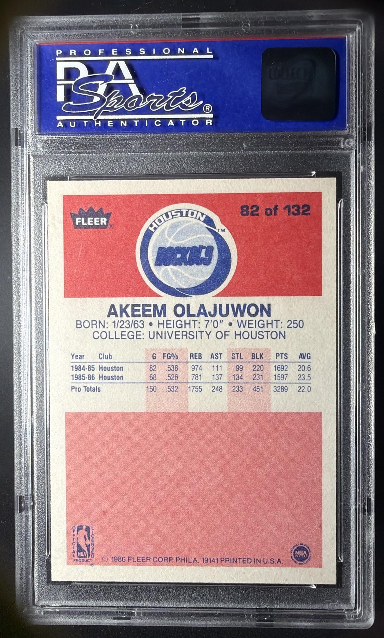 1986-87 Fleer Akeem Olajuwon #82 RC PSA 9