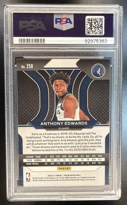 2020-21 Panini Prizm Anthony Edwards #258 Rookie PSA 9 Timberwolves