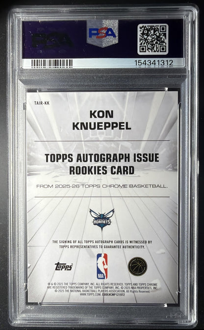 2025 Topps Chrome Kon Knueppel #TAIR-KK Auto Issue Rookie Blue Refractor /150 RC PSA 10