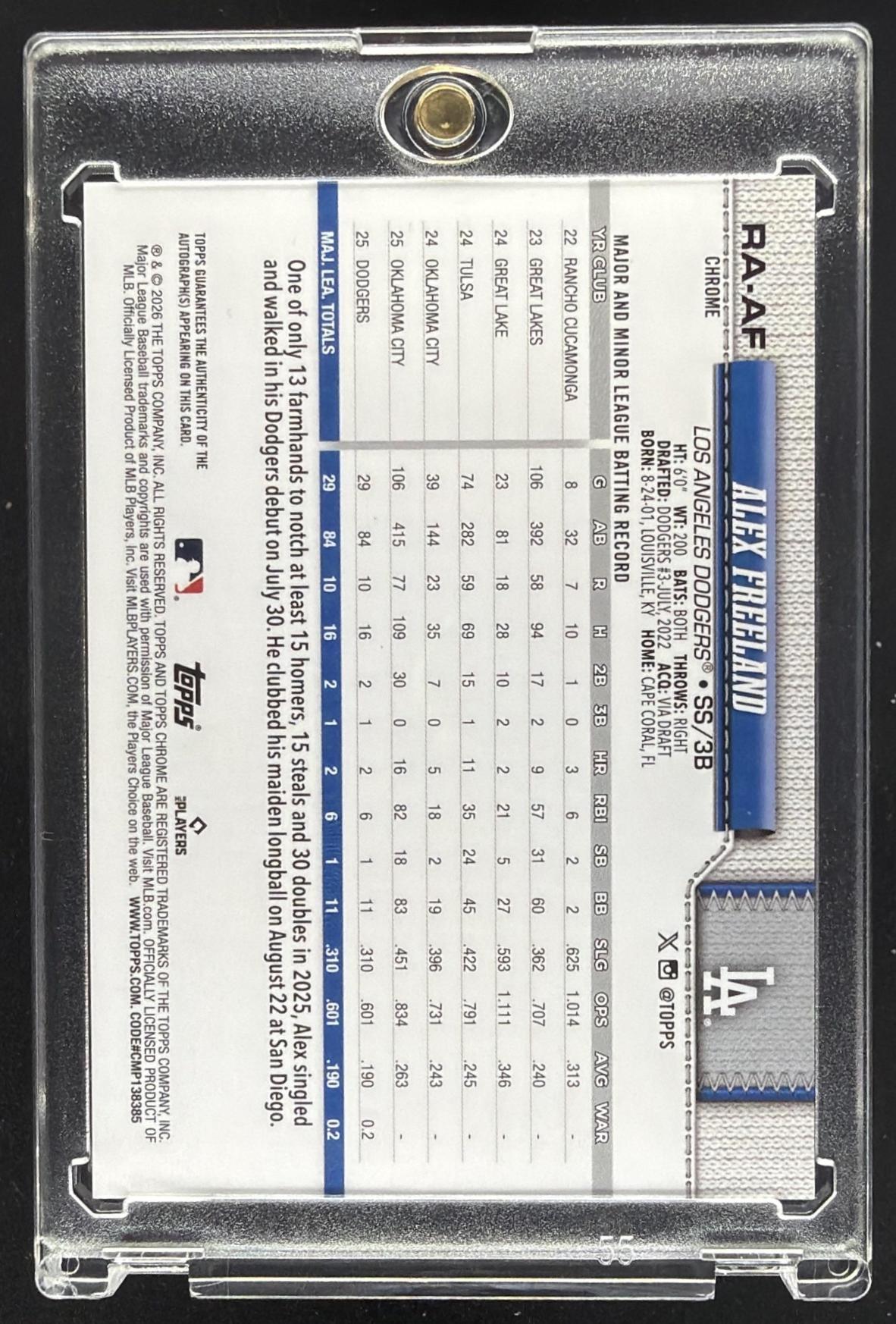 2026 Topps Chrome #RA-AF Alex Freeland Orange Geometric Refractor Auto 21/25 RC