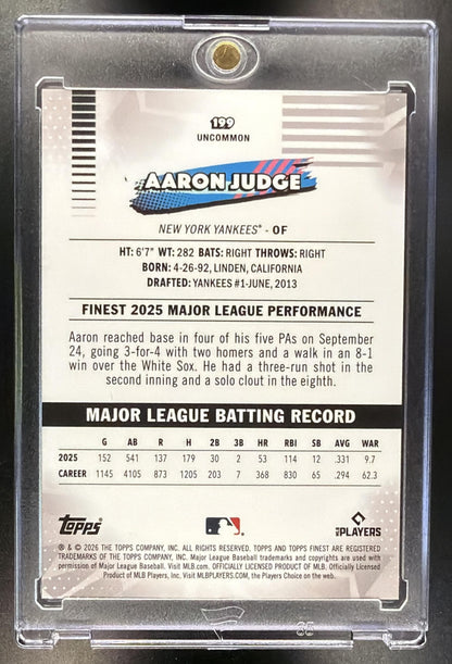 2026 Topps Finest Aaron Judge #199 Uncommon X-Fractor Gold /50