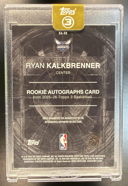 2025-26 Topps Three NBA Ryan Kalkbrenner #RA-RK Auto 15/25 Hornets