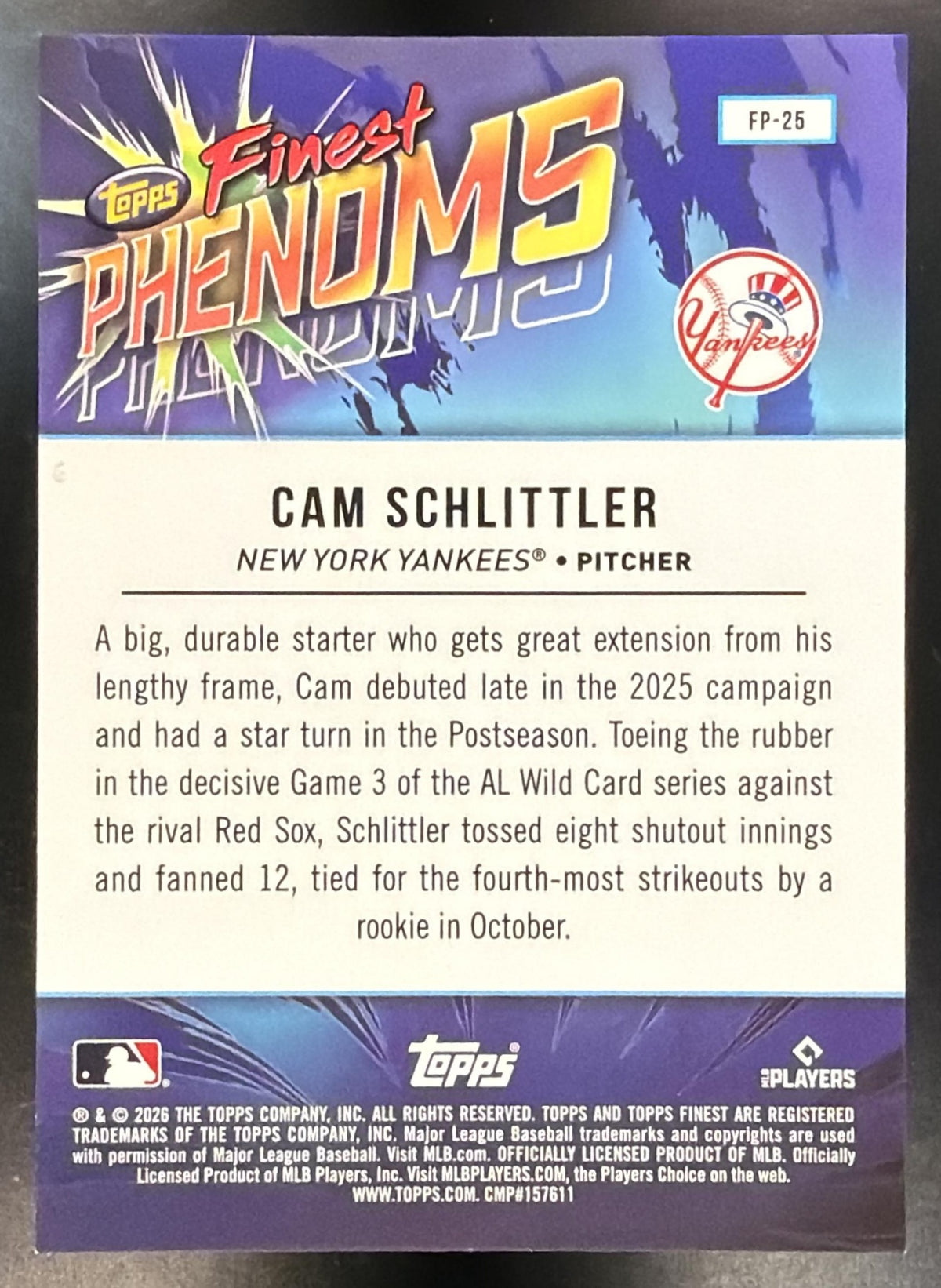 2026 Topps Finest Cam Schlittler #FP-25 Phenoms Geometric Refractor RC