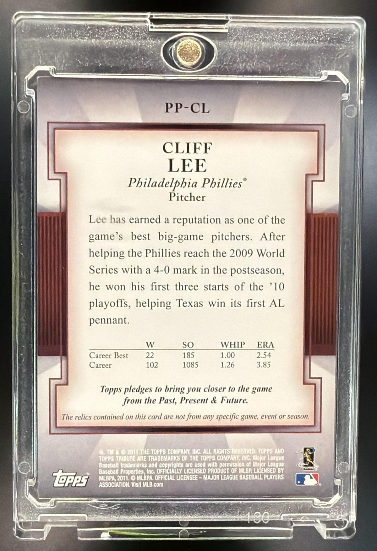2011 Topps Tribute Cliff Lee #PP-CL Pastime Patches Dual Red 1/1