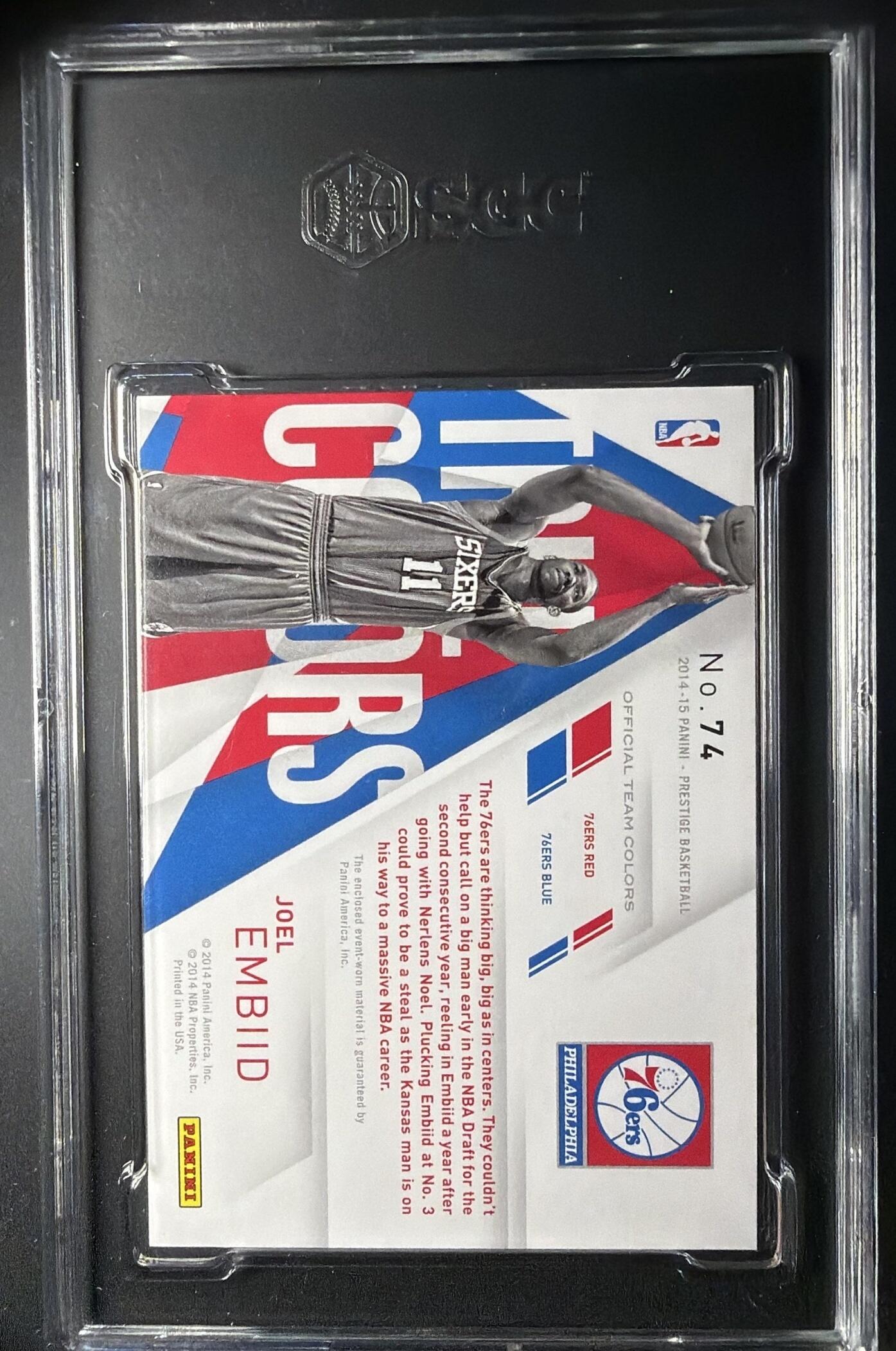 2014 Panini Prestige Joel Embiid #74 True Colors Materials /99 MEM RC SGC 9.5