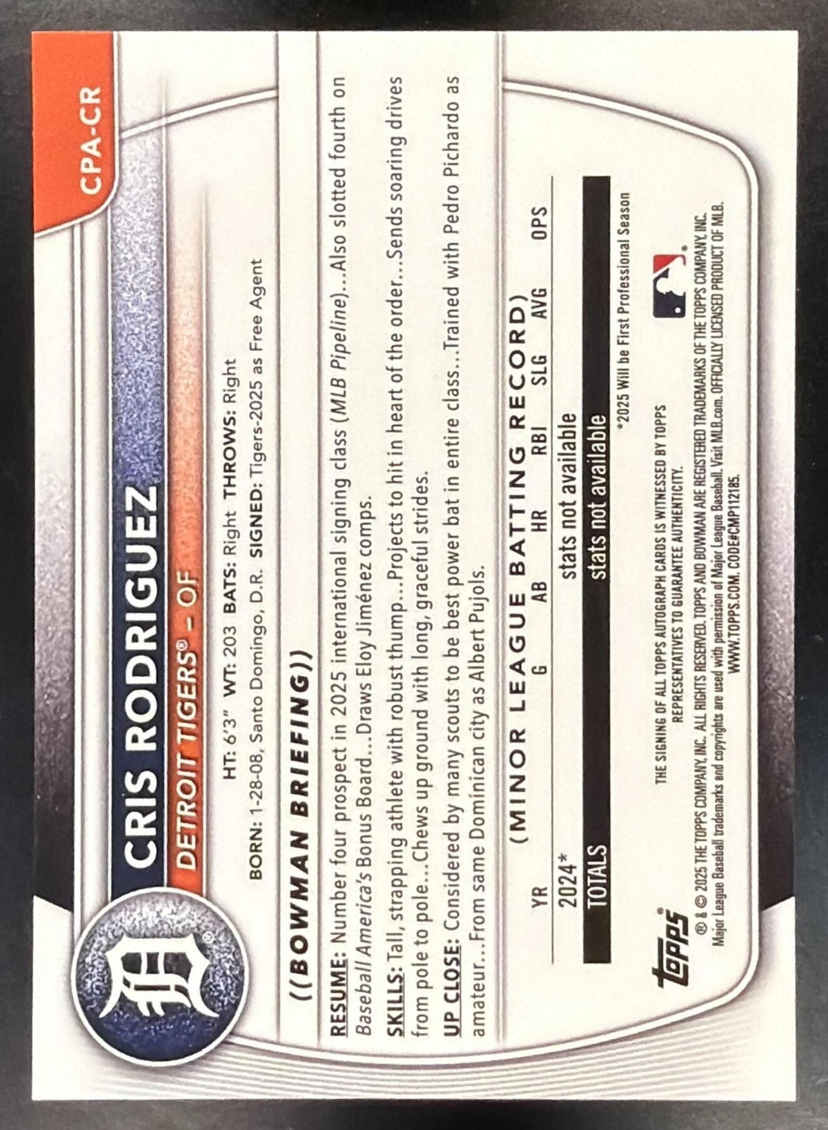 2025 Bowman Chrome Cris Rodriguez #CPA-CR Auto 1st Prospect