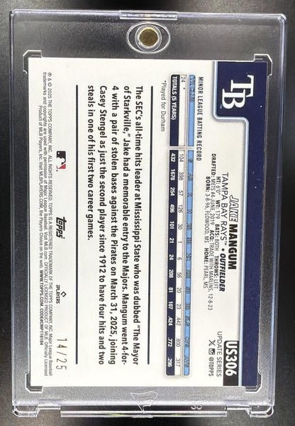 2025 Topps Update Jake Mangum #US306 Wood 14/25 RC