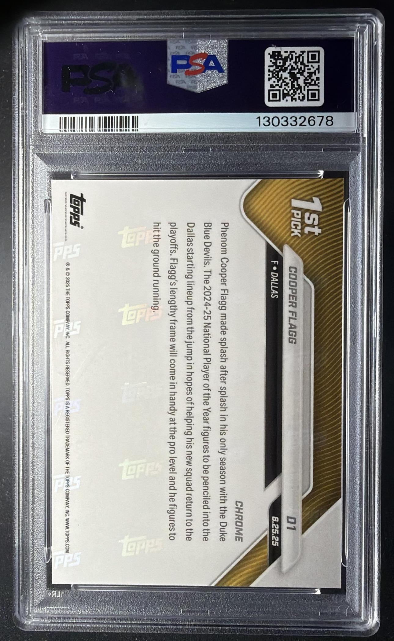 2025-26 Topps Now Cooper Flagg #D1 Orange Foil 10/25 RC PSA 8