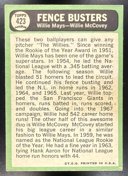 1967 Topps Fence Busters Willie Mays Willie McCovey C #423
