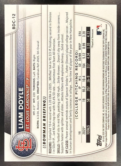 2025 Bowman Draft Liam Doyle #BDC-12 Chrome Image Variation Prospect SSP