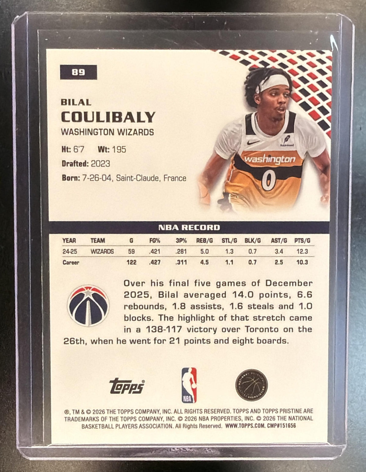 2026 Topps Pristine Bilal Coulibaly #89 Aqua 05/12 Washington Wizards