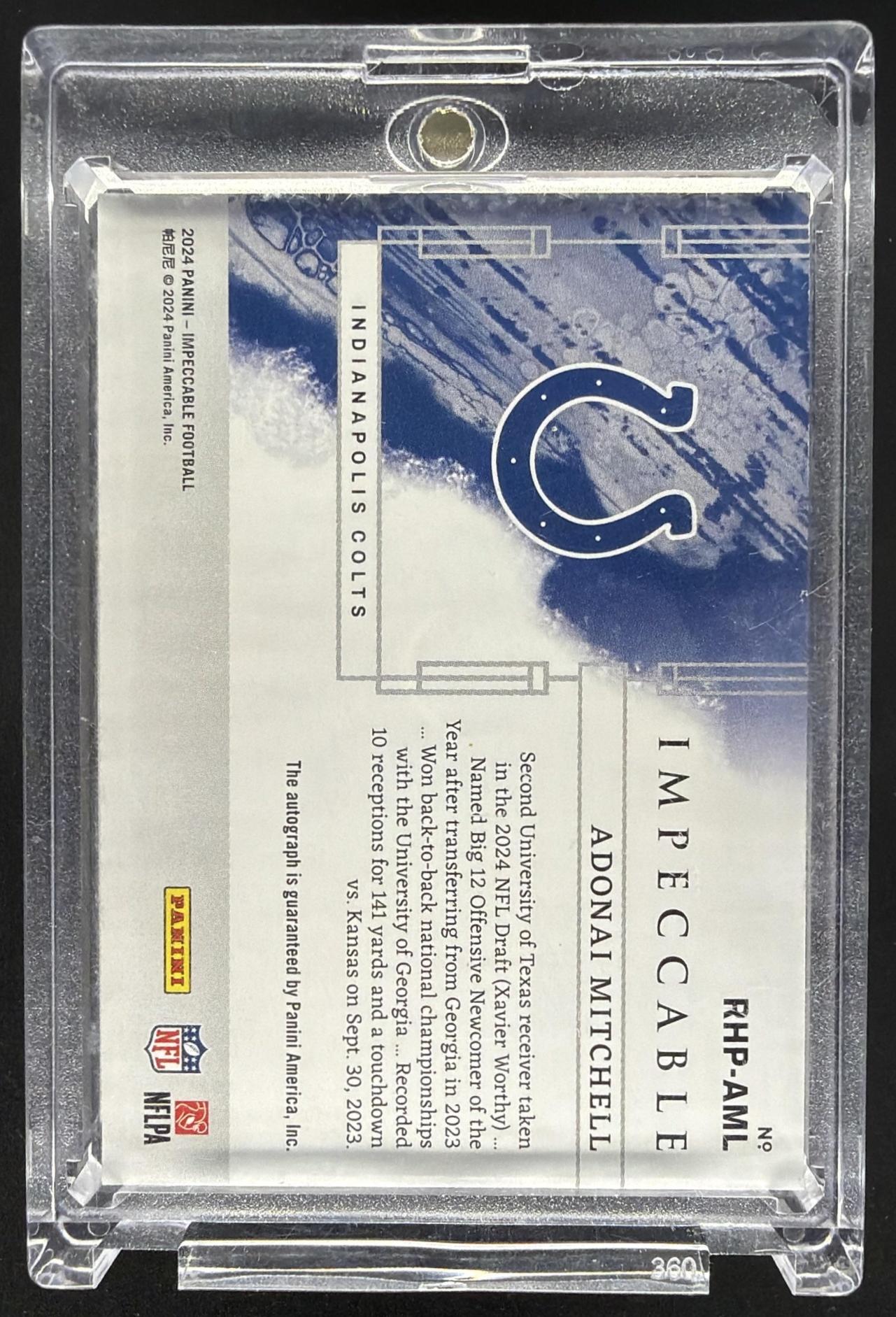2024 Panini Impeccable Adonai Mitchell #RHP-AML Silver Bar Auto /20