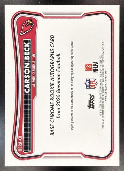 2026 Bowman Carson Beck #BCRA-CB Chrome Rookie Auto RC
