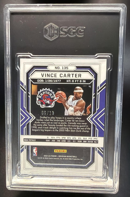 2021-22 Panini Obsidian Vince Carter #135 Electric Etch Yellow Flood 6/10 SGC 9
