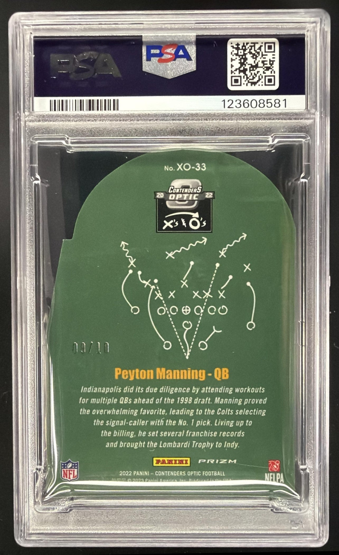 2022 Contenders Optic Peyton Manning X's And O's Gold /10 PSA 10