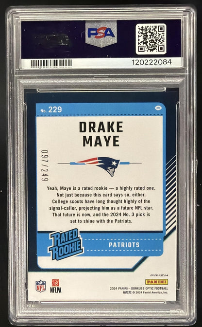 2024 Panini Donruss Optic Drake Maye #229 Orange 97/249 Rated Rookie PSA 10