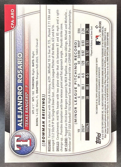 2025 Bowman Chrome Alejandro Rosario #CPA-ARO Prospect Auto Green Refractor 11/99