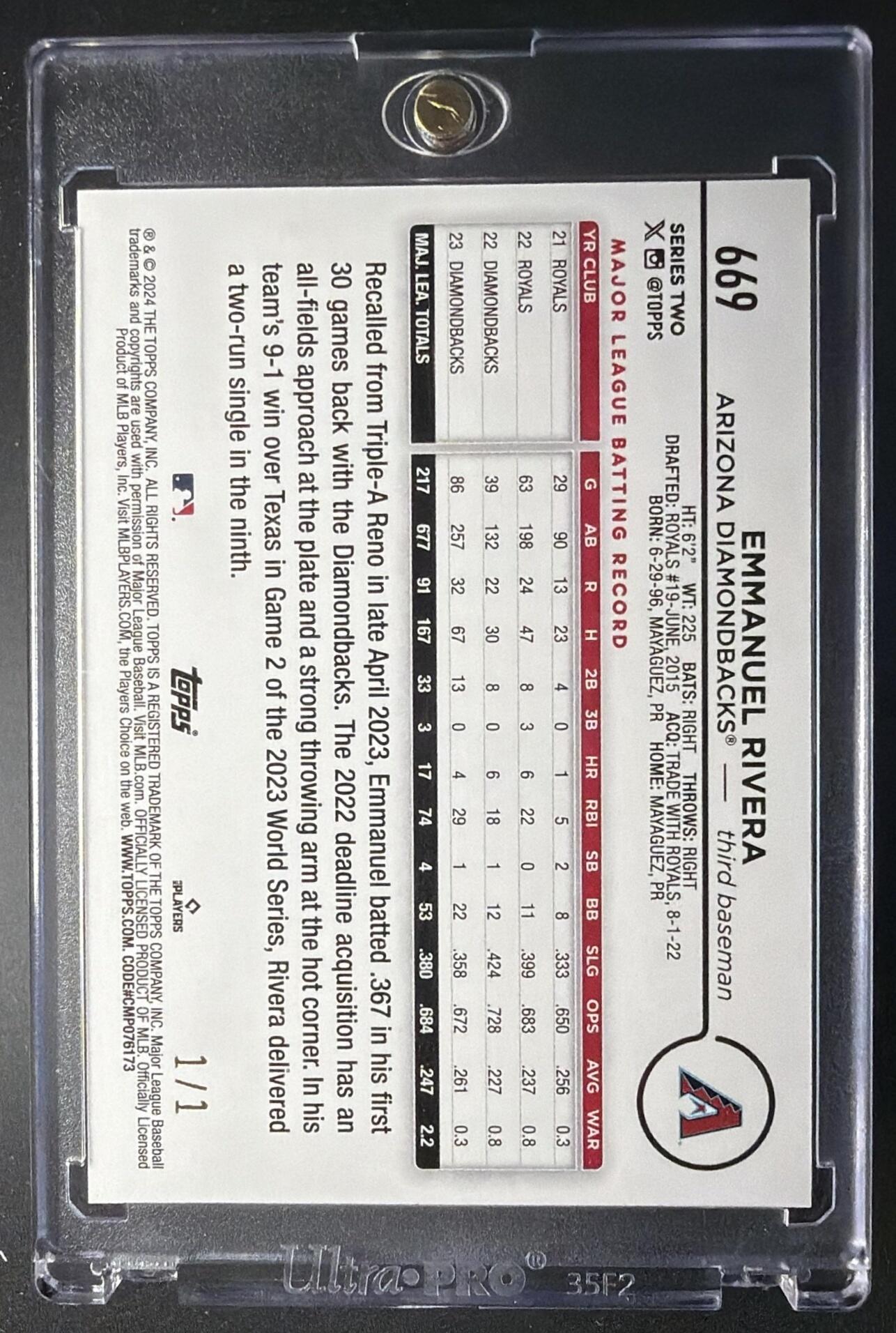 2024 Topps Emmanuel Rivera #669 First Card 1/1