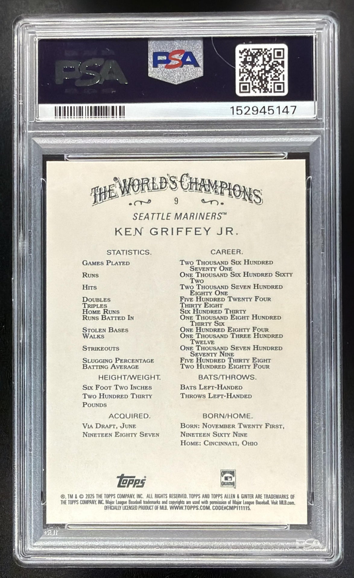 2025 Topps Allen & Ginter X Ken Griffey Jr. #9 PSA 10