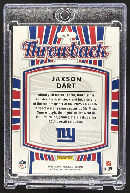 2025 Panini Donruss Jaxson Dart #41 Rated Rookie Throwback Studio Series /100 RC