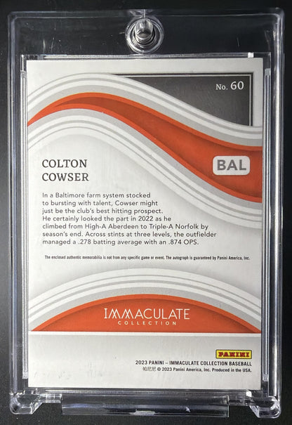 2023 Panini Immaculate Collection Colton Cowser #60 Green 1/5 MEM RC Auto